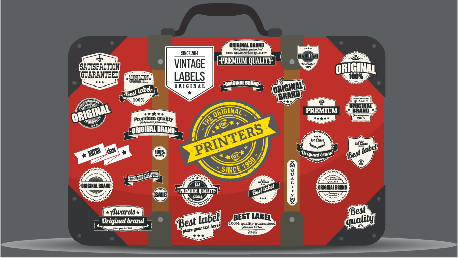 Suitcase covered with stickers